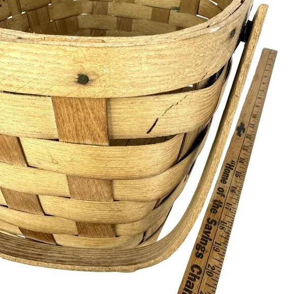 Vtg Basketville Woven Wood Picnic Basket Swing Handles Farmhouse Rustic Decor - Picture 16 of 16